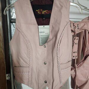 Pink Braided Leather Motorcycle Vest